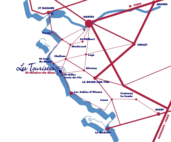 Carte de situation de l'hôtel entre Nantes, La Roche-sur-Yon et La Rochelle
